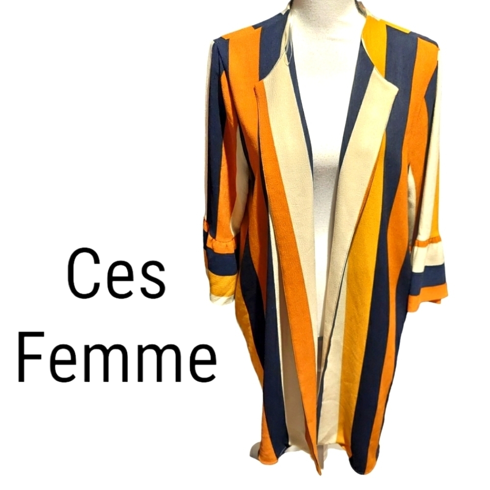 Ces Femme blazer striped cardigan womens size large